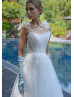 Double Straps Beaded Ivory Glitter Tulle Wedding Dress